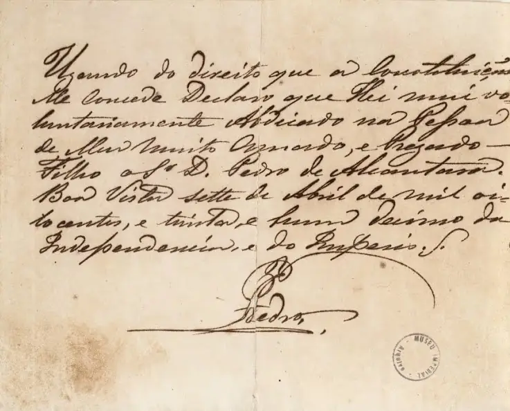 A carta de abdicação de d. Pedro I, 7 de abril de 1831