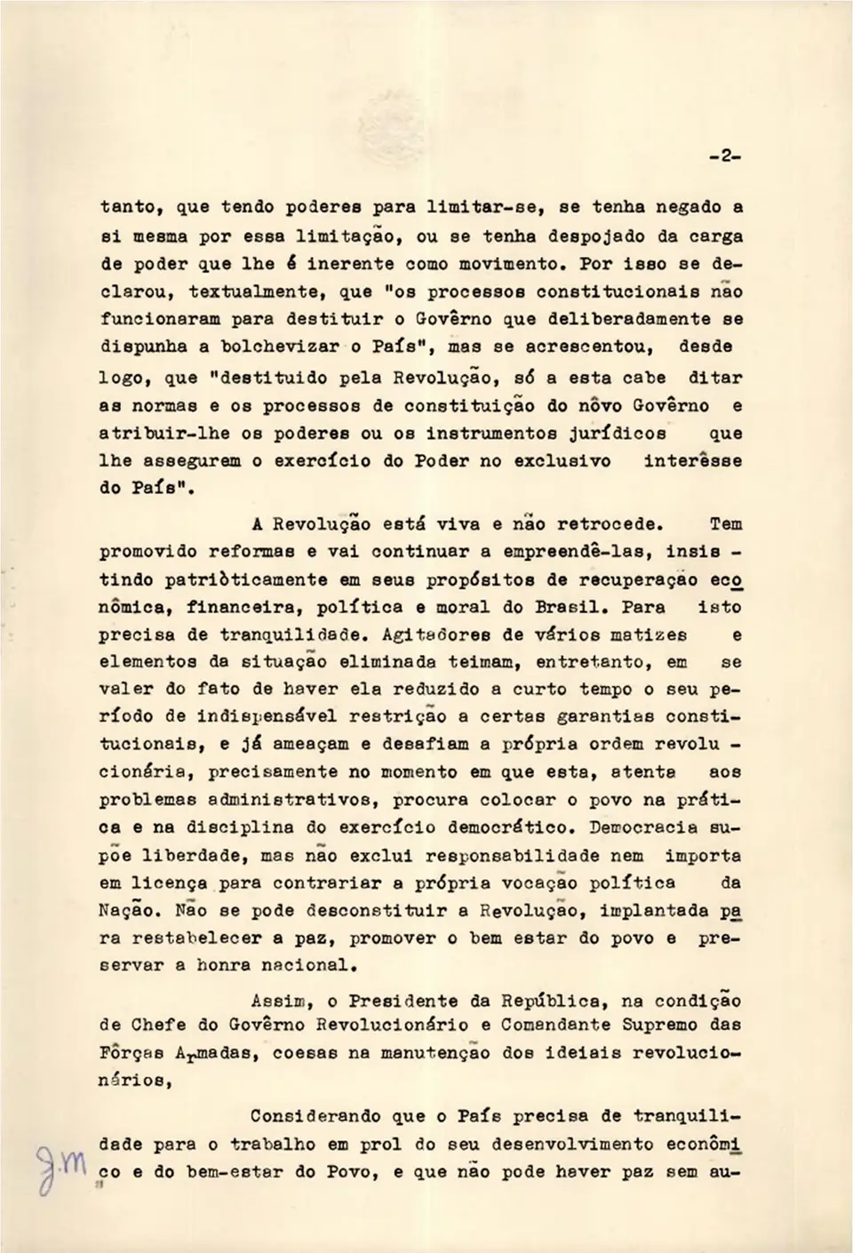 Segunda folha do original do Ato Institucional nº 2, de 27 de outubro de 1965