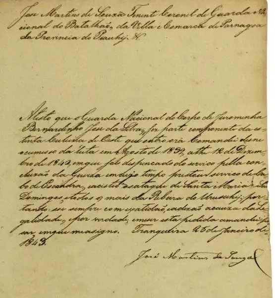 Documento da Balaiada no Piauí (1843)