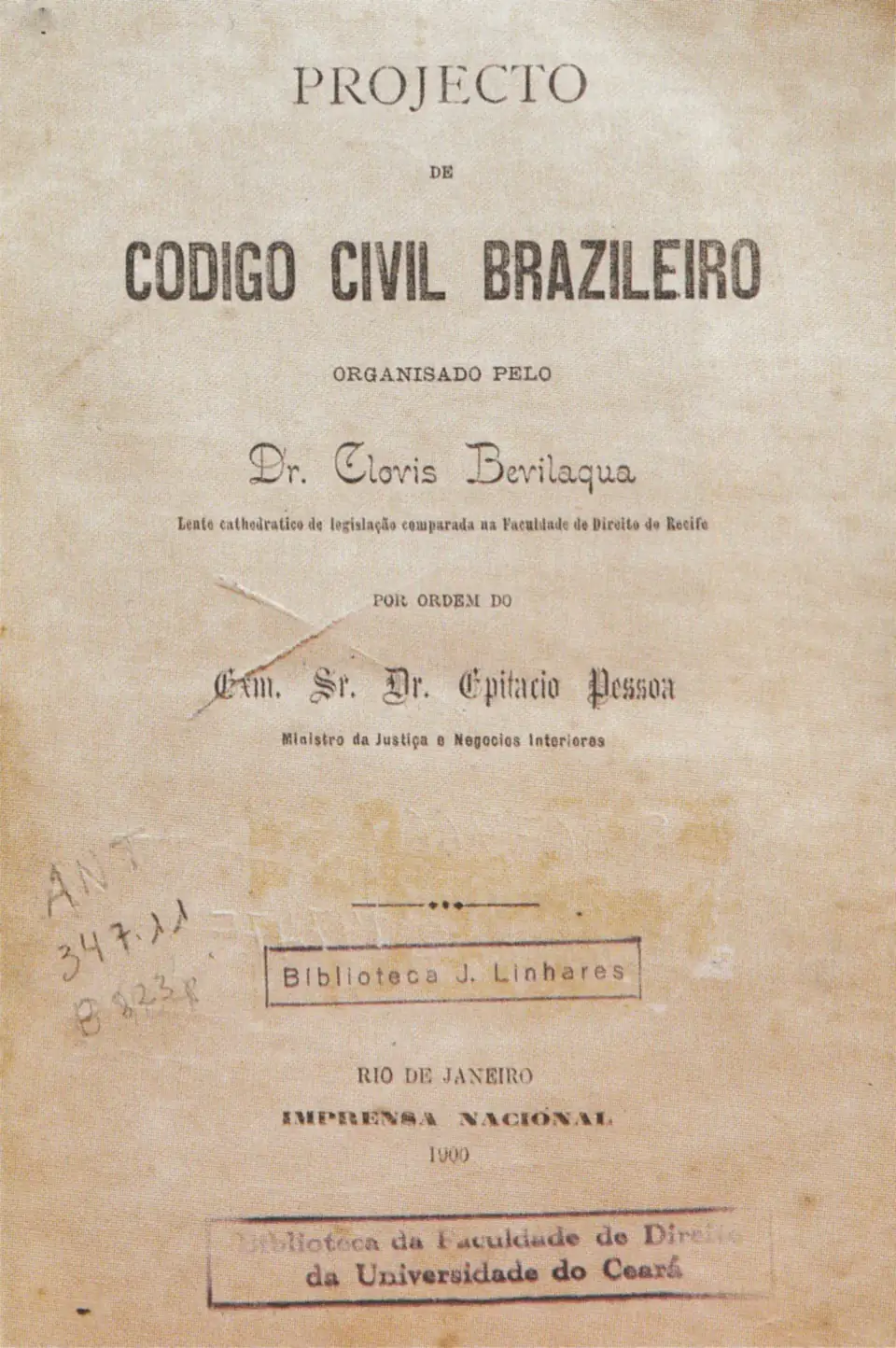 O projeto de Código Civil de Clóvis Beviláqua (1900), origem do código de 1916 que a lei de 2002 substituiu