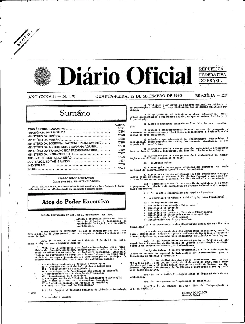 Diário Oficial da União de 12/09/1990, Seção 1, p. 1, com a publicação da Lei 8.078