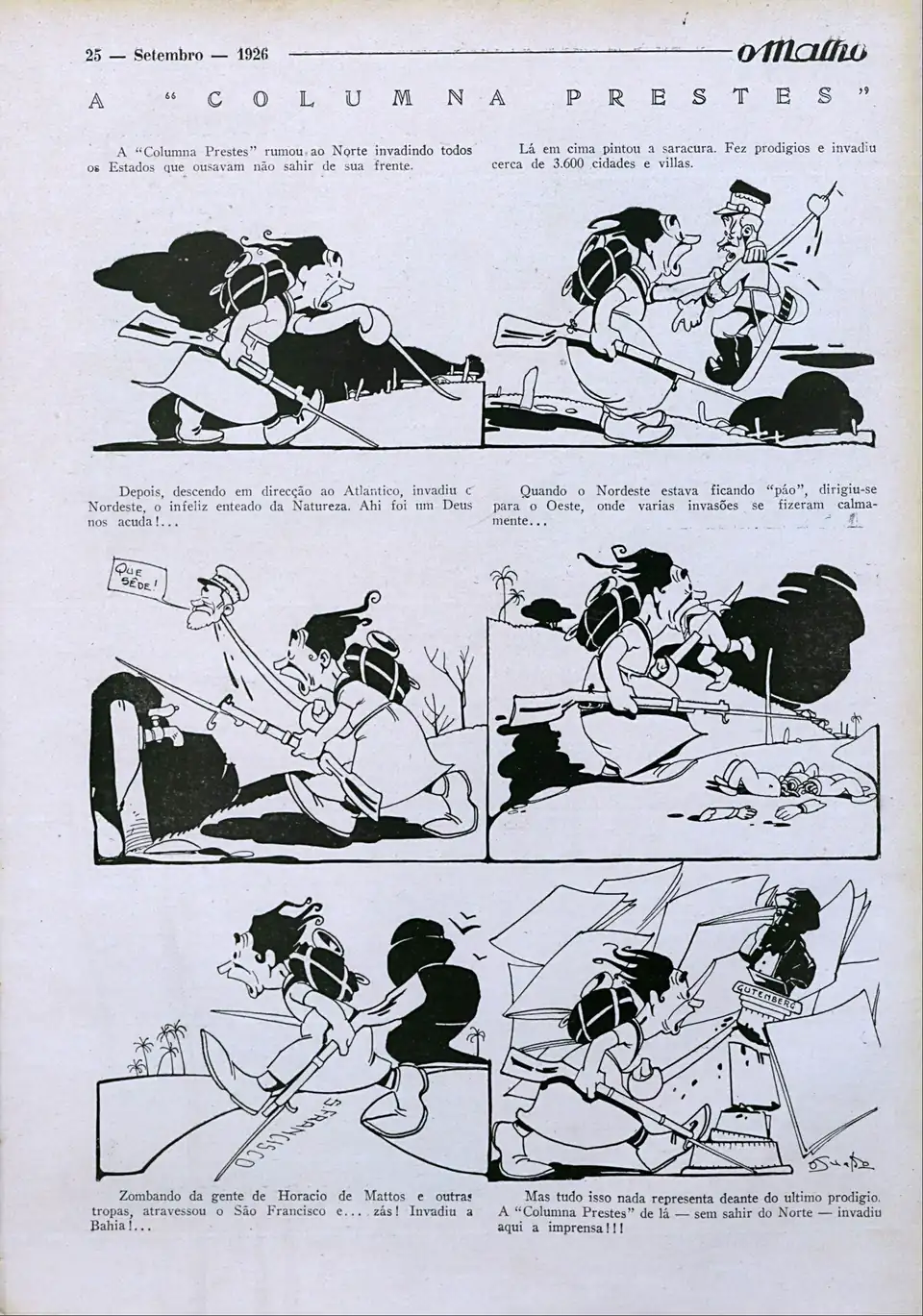 “A Columna Prestes”, página da revista O Malho de 25 de setembro de 1926