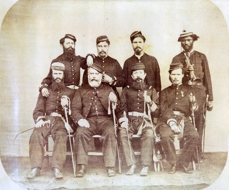 O coronel Joca Tavares e seus auxiliares, entre eles o cabo Chico Diabo, que matou Solano López em Cerro Corá (c. 1870)