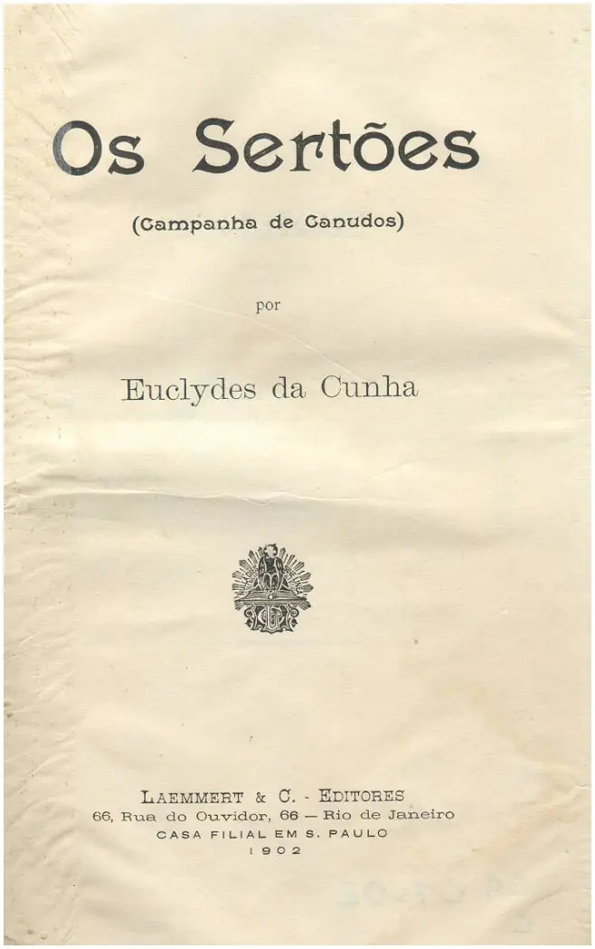 Capa da primeira edição de Os sertões, de Euclides da Cunha (1902)