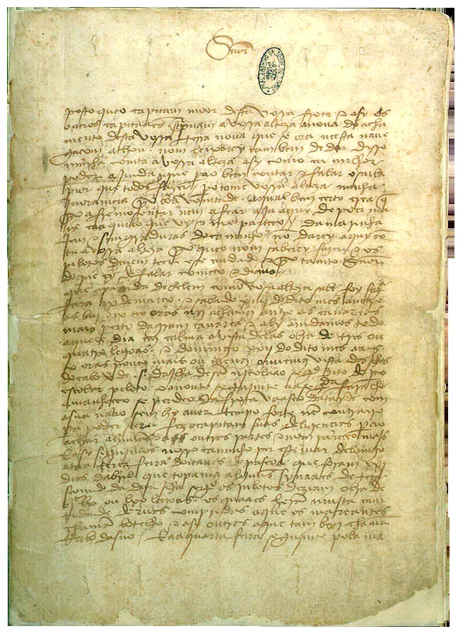 Primeira folha da Carta de Pero Vaz de Caminha a d. Manuel, escrita em Porto Seguro em 1º de maio de 1500
