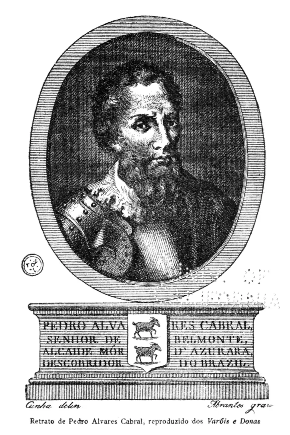 Retrato imaginado de Pedro Álvares Cabral (século XIX); não há retrato de época