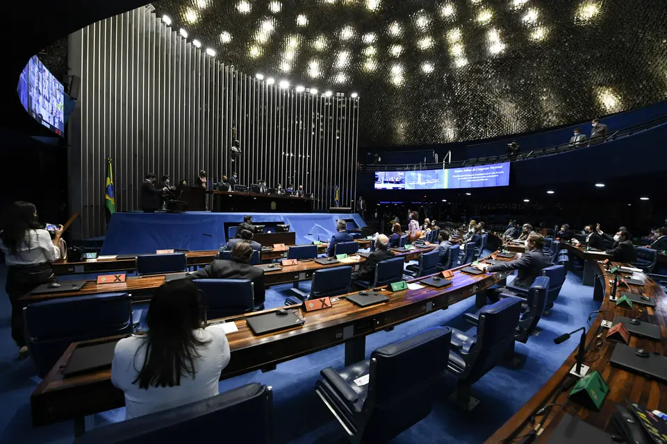 O plenário do Senado durante a sessão solene, remota, do Congresso que promulgou a PEC do Fundeb (26/08/2020)