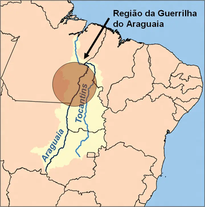 Mapa da região da Guerrilha do Araguaia, no sul do Pará