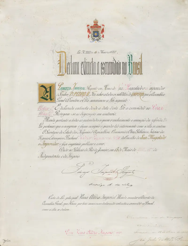 O original da Lei Áurea, 13 de maio de 1888