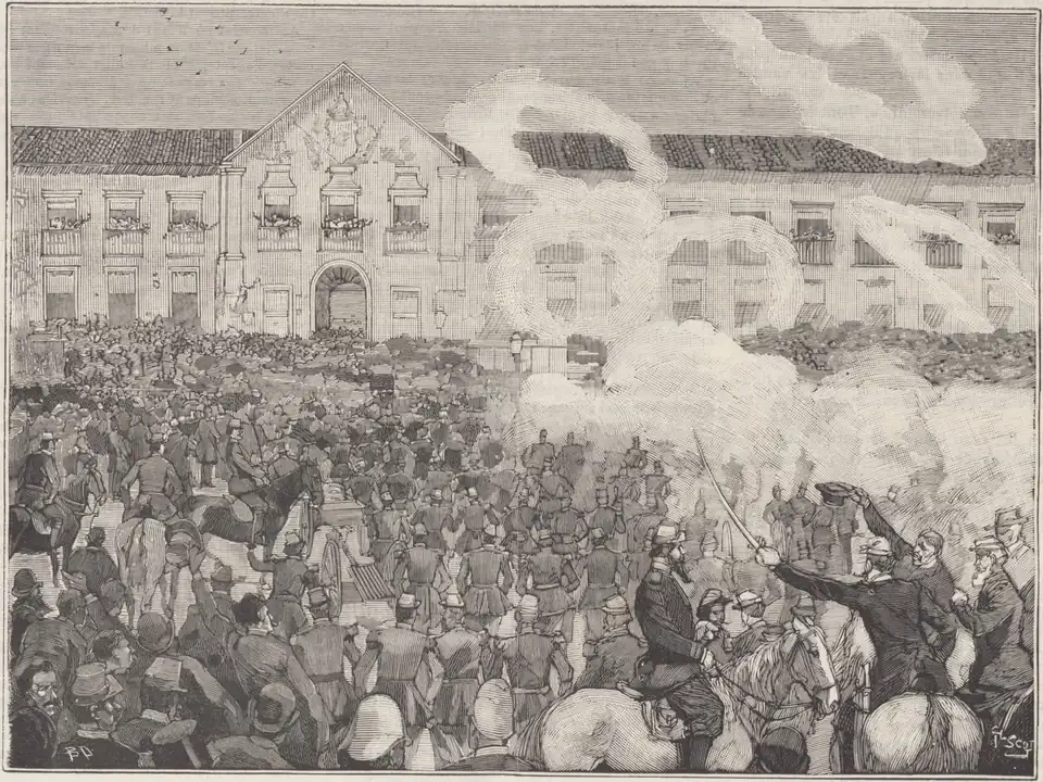A proclamação da República no Rio, desenho de Georges Scott para a imprensa francesa (1889)