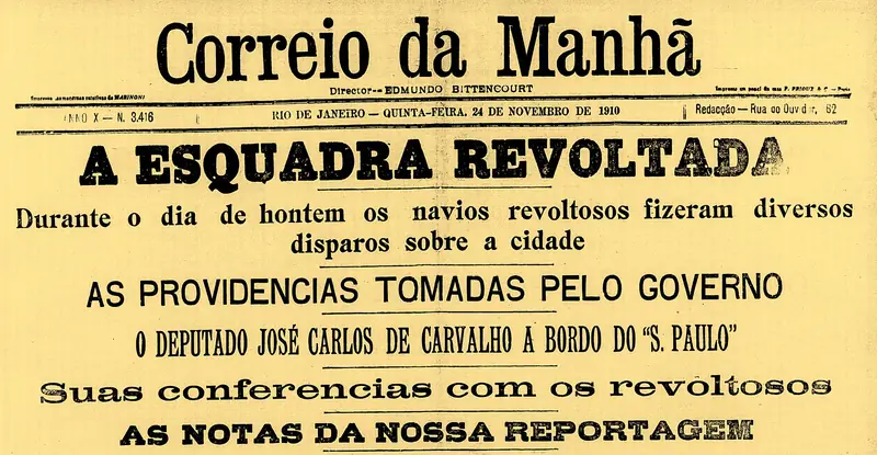O Correio da Manhã de 24 de novembro de 1910 noticia a revolta