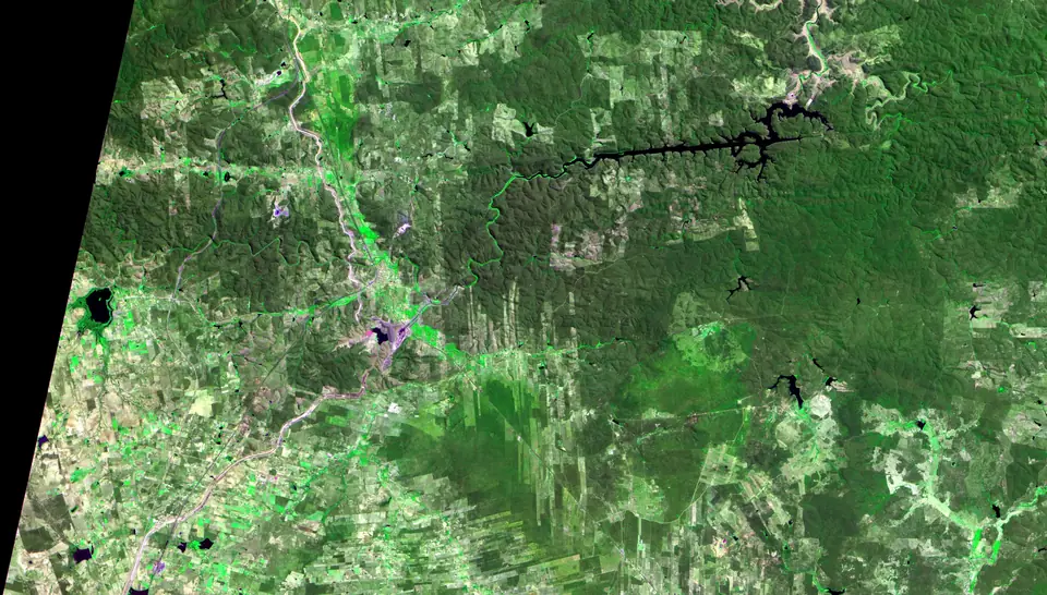 Imagem de satélite do Eixo Norte da transposição na altura de Jati, no Cariri cearense (2018)